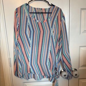 Belle Sky Multicolor Striped Blouse Sz XL